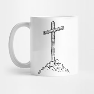 Wooden cross on a hill Mug